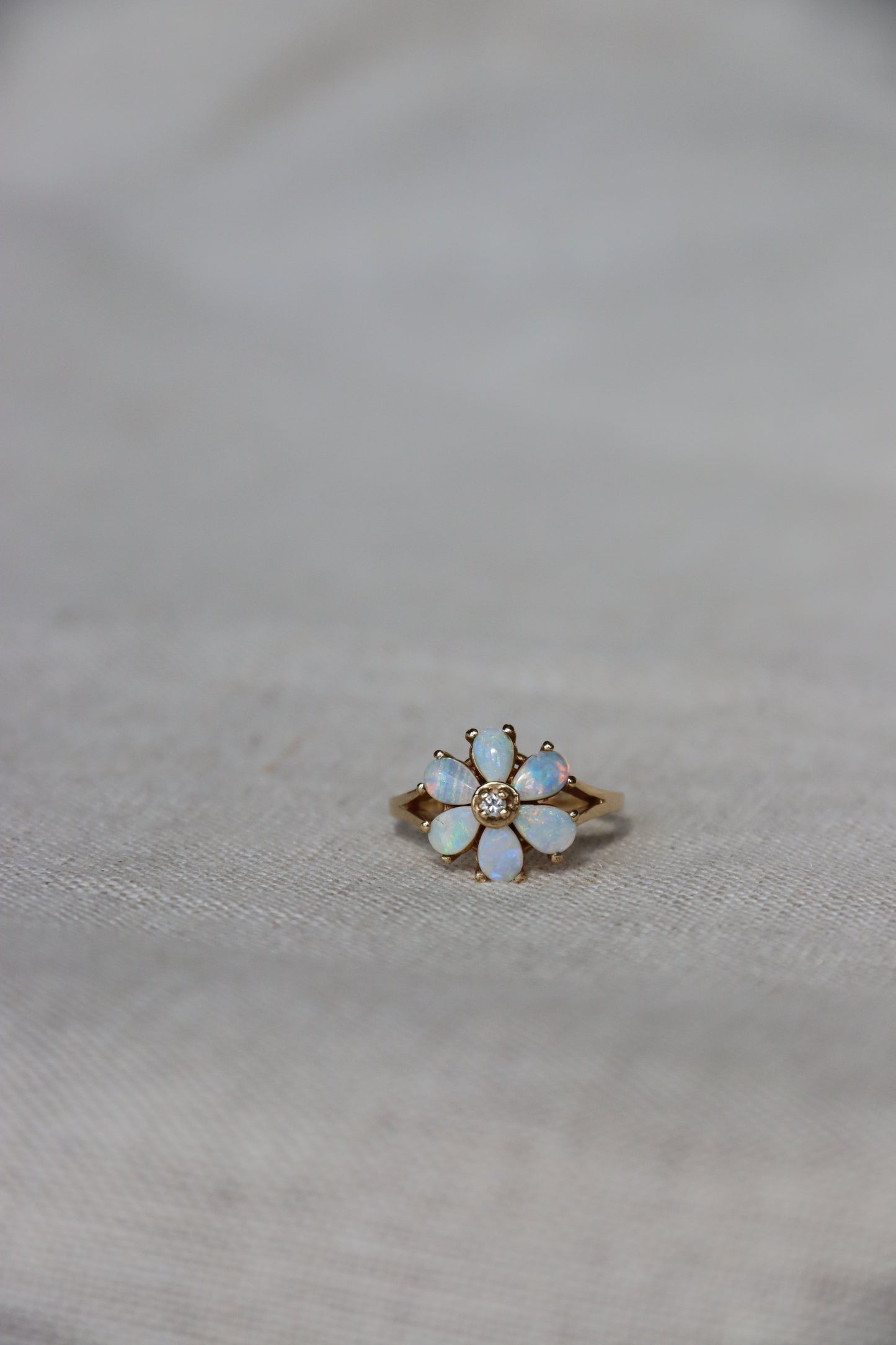 10K Yellow Gold Opal and Diamond Flower Ring