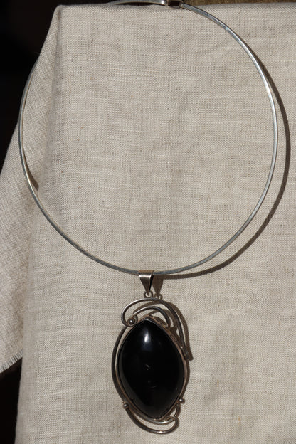 Sterling Silver Obsidian Collar Necklace