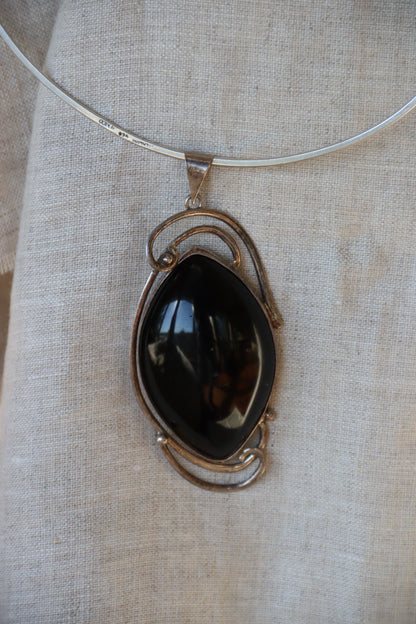 Sterling Silver Obsidian Collar Necklace