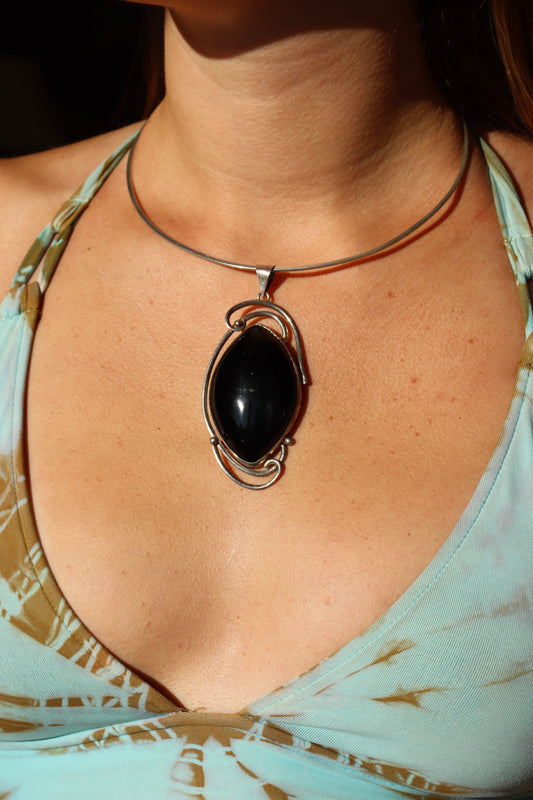 Sterling Silver Obsidian Collar Necklace