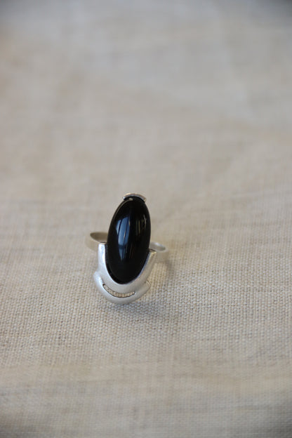 Sterling Silver Obsidian Oval Ring