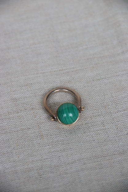 Sterling Silver and 14k Malachite Flip Ring