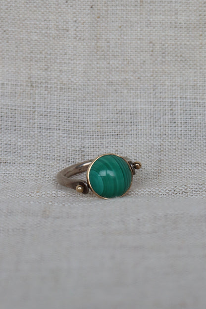 Sterling Silver and 14k Malachite Flip Ring