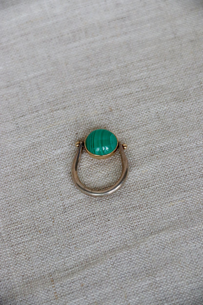 Sterling Silver and 14k Malachite Flip Ring
