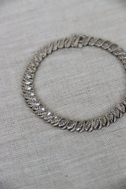 Sterling Silver and Diamond Link Bracelet