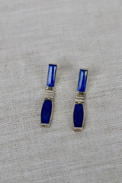 Sterling Silver Lapis Lazuli Long Hinged Earrings