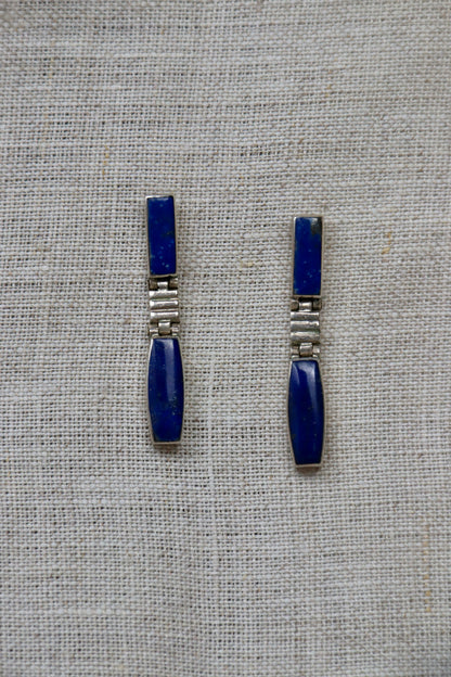 Sterling Silver Lapis Lazuli Long Hinged Earrings