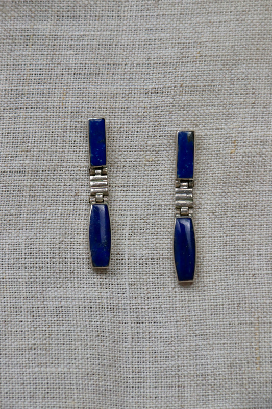 Sterling Silver Lapis Lazuli Long Hinged Earrings