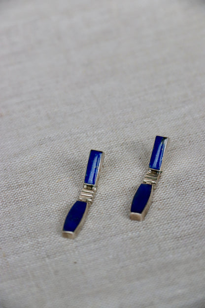 Sterling Silver Lapis Lazuli Long Hinged Earrings