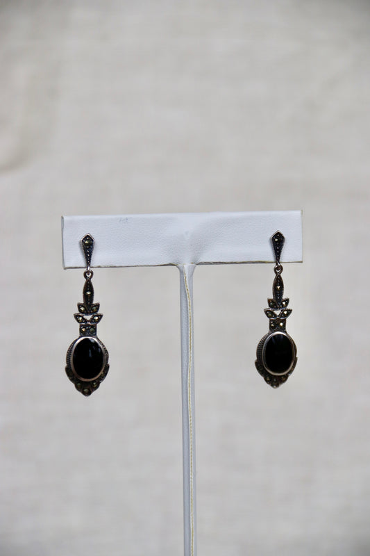 Sterling Silver Obsidian Dangly Earrings