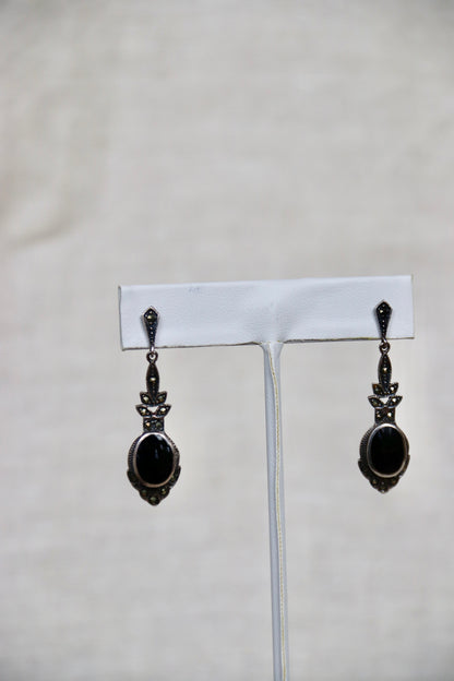 Sterling Silver Obsidian Dangly Earrings