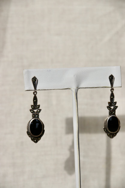 Sterling Silver Obsidian Dangly Earrings