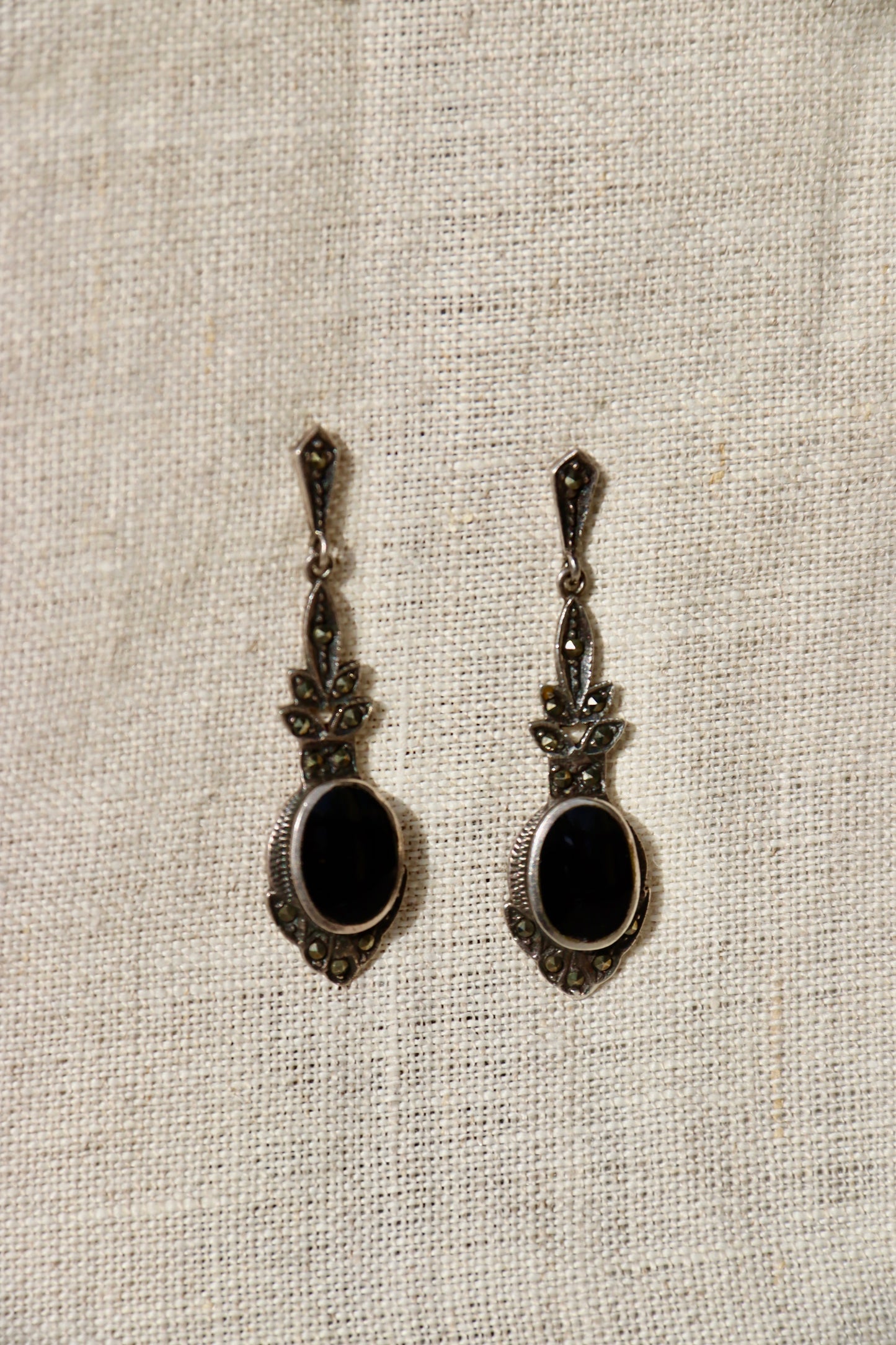 Sterling Silver Obsidian Dangly Earrings