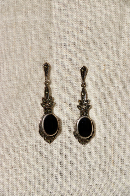 Sterling Silver Obsidian Dangly Earrings