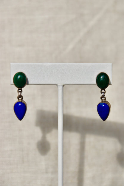 Sterling Silver Malachite and Lapis Lazuli Earrings