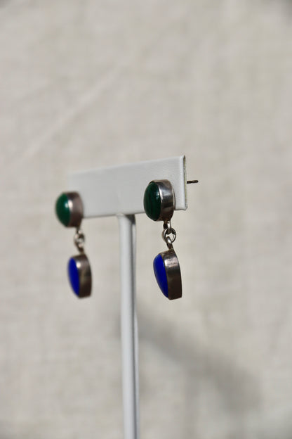 Sterling Silver Malachite and Lapis Lazuli Earrings