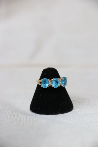 14K Yellow Gold Topaz and Diamond Ring