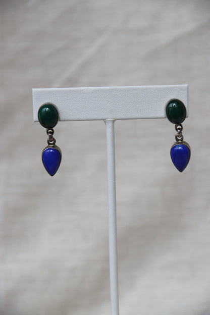 Sterling Silver Malachite and Lapis Lazuli Earrings