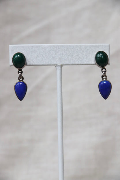 Sterling Silver Malachite and Lapis Lazuli Earrings