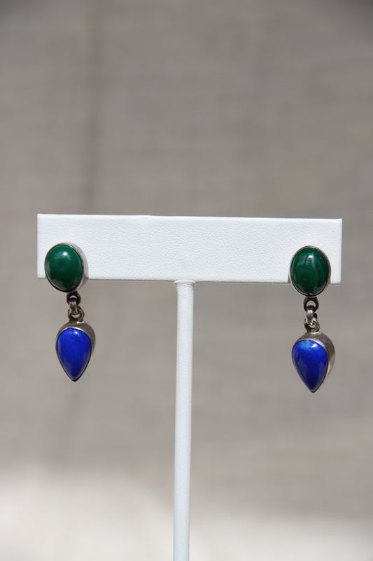 Sterling Silver Malachite and Lapis Lazuli Earrings