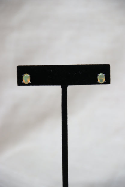 Sterling Silver Oval Opal Post Earrings