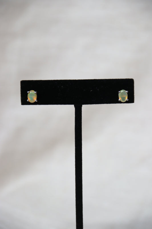 Sterling Silver Oval Opal Post Earrings