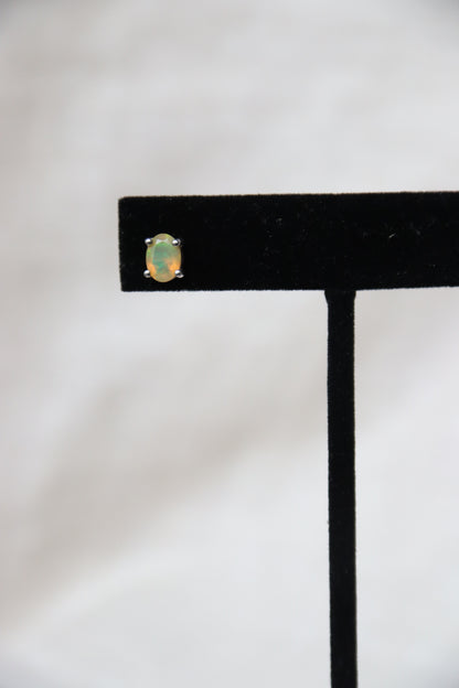 Sterling Silver Oval Opal Post Earrings