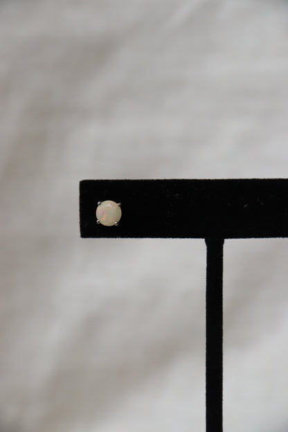 Sterling Silver Round Opal Post Earrings