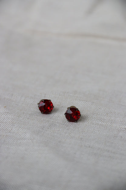 Silver and Red Glass Post Earrings