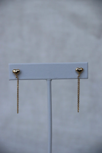 10K Gold Heart Chain Hoop Earrings