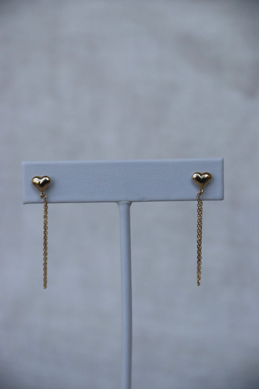 10K Gold Heart Chain Hoop Earrings