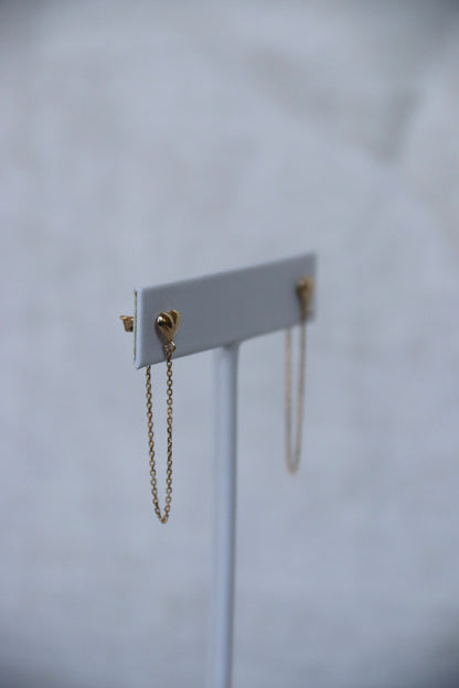 10K Gold Heart Chain Hoop Earrings
