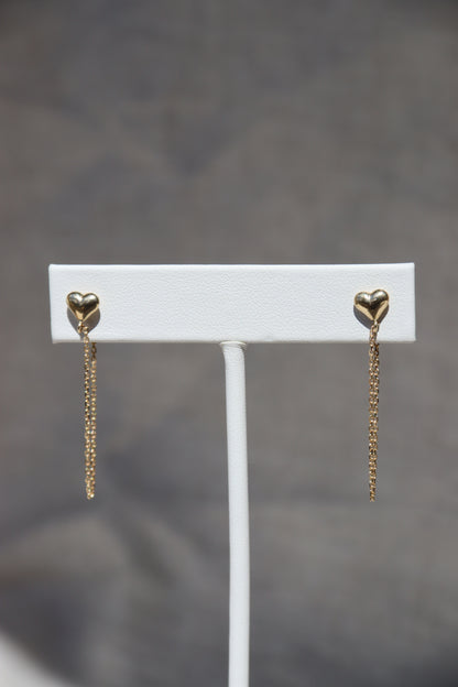 10K Gold Heart Chain Hoop Earrings