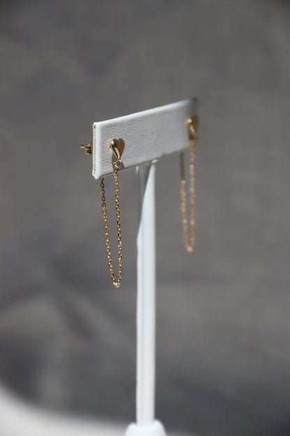 10K Gold Heart Chain Hoop Earrings