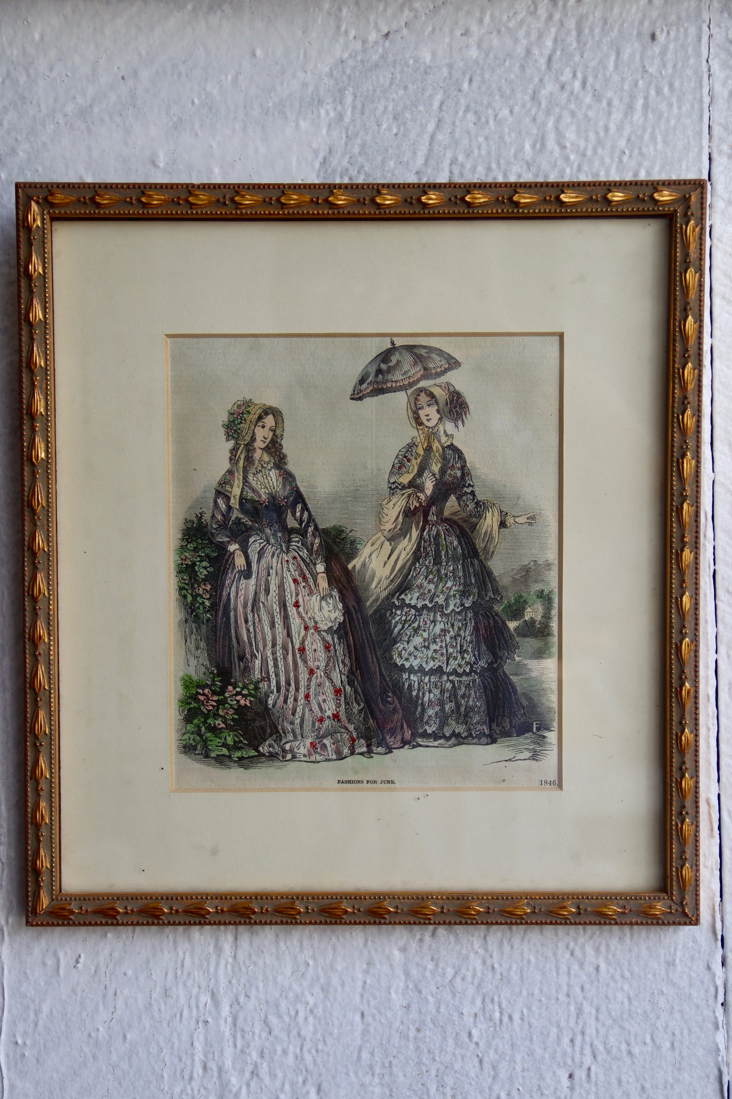 Set of Two Framed Antique Fashion Prints