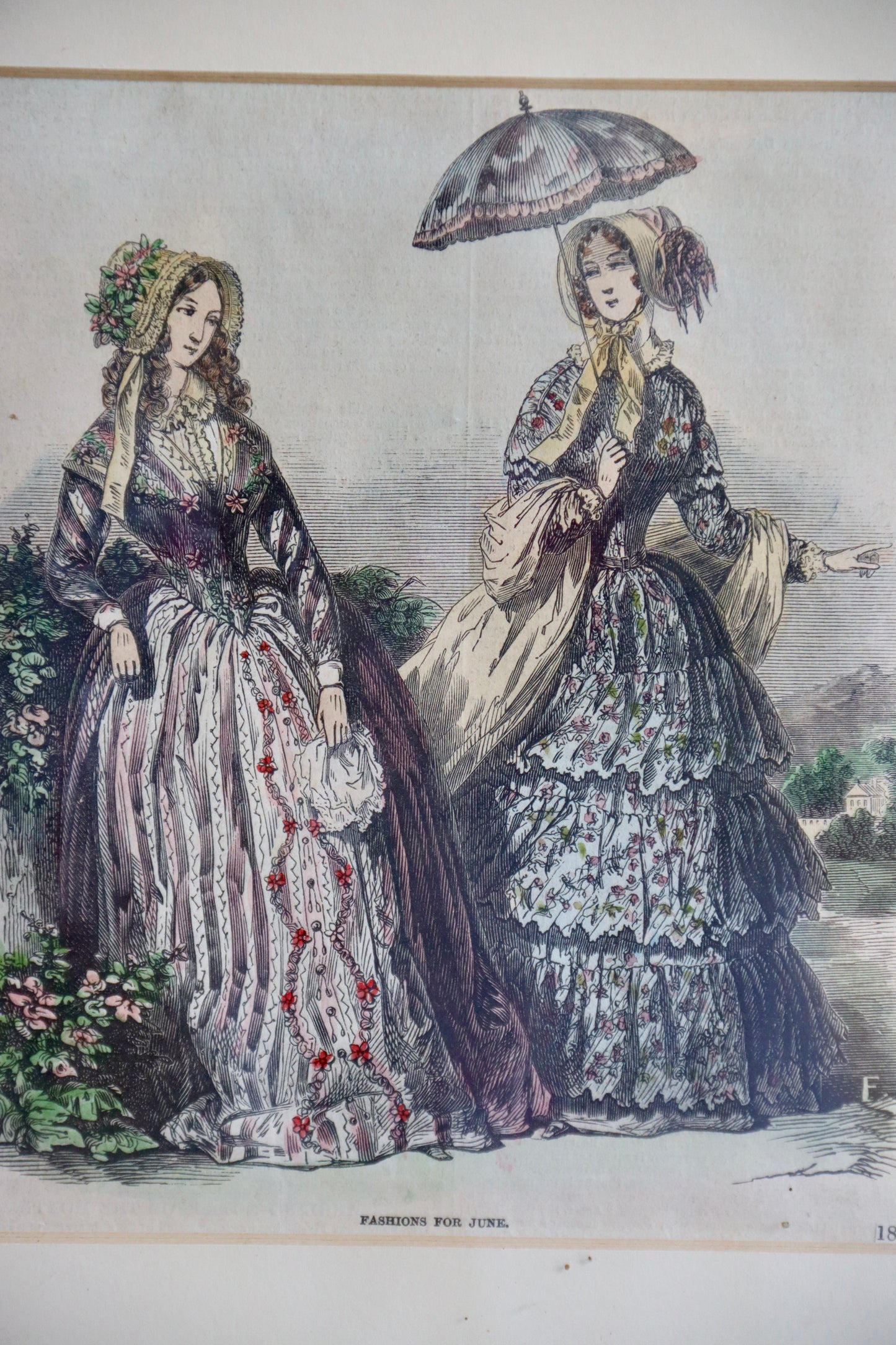 Set of Two Framed Antique Fashion Prints