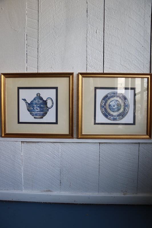 Carolyn Shores Wright "Operetta Teapot" and "Operetta Plate" Framed Prints