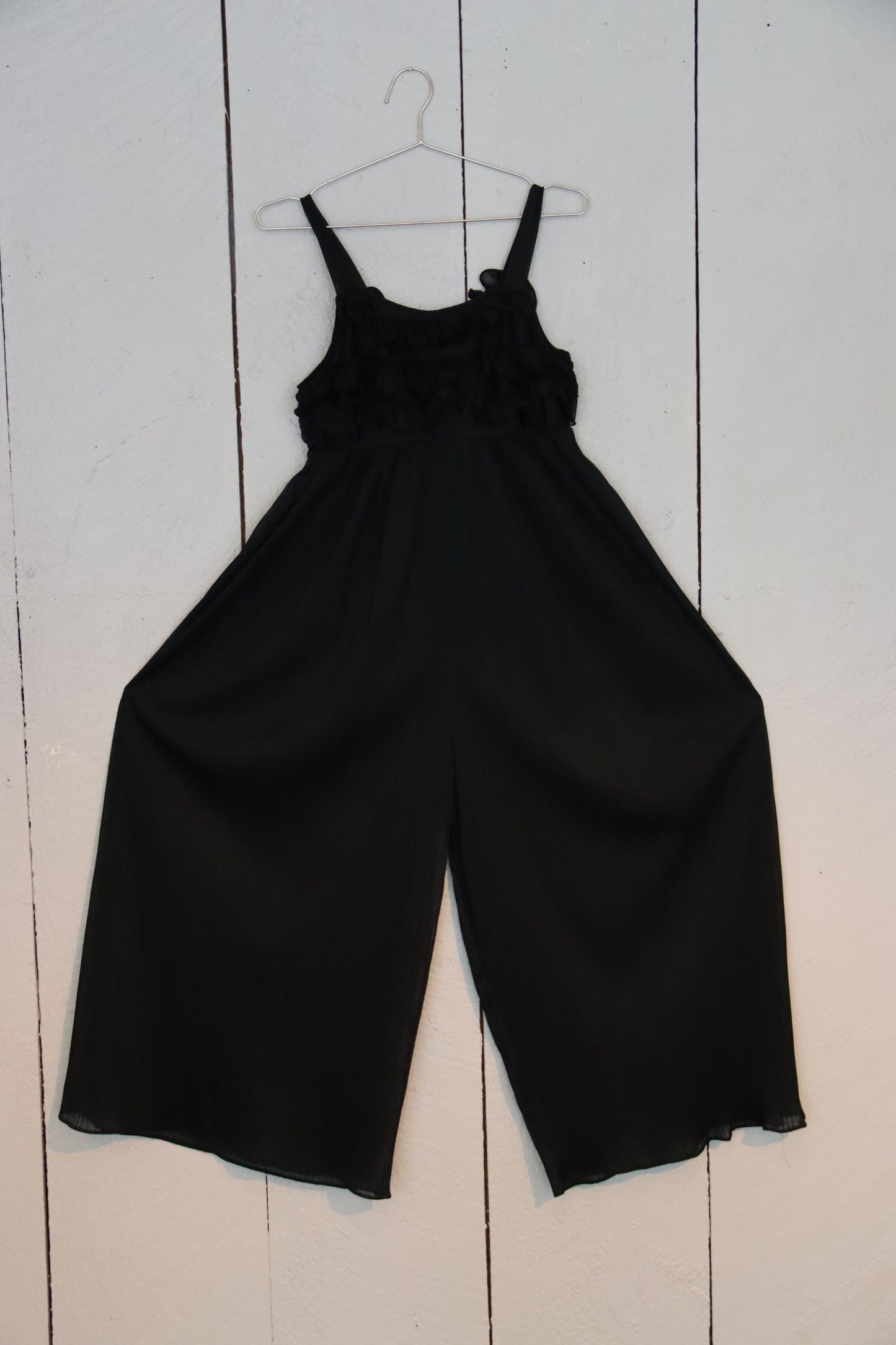 Black Ruffled Wide-Leg Slip Jumpsuit