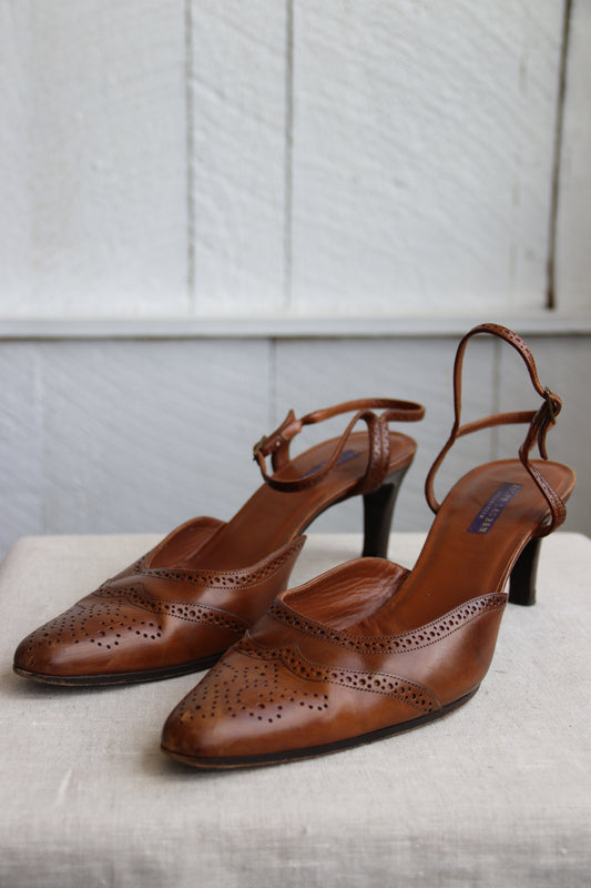 Ralph Lauren Brown Leather Slingback Heels