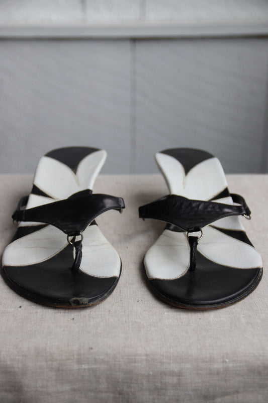 Coach black and white heeled sandals