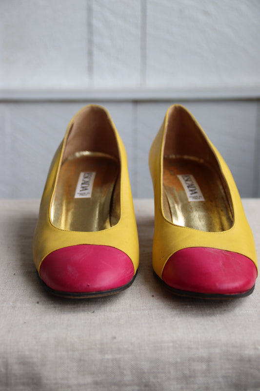 Escada bright yellow and pink heels