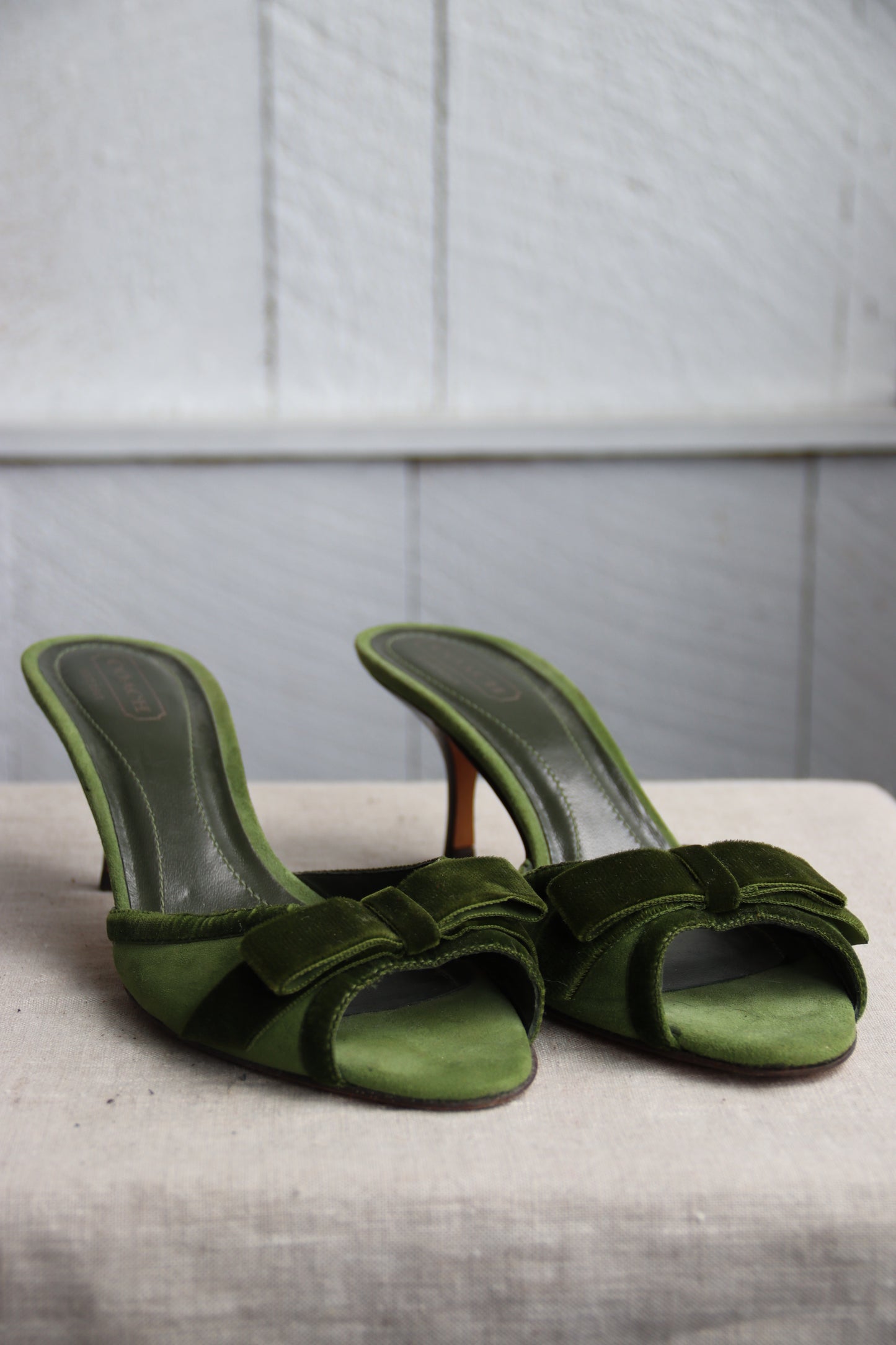 Coach green suede kitten heels