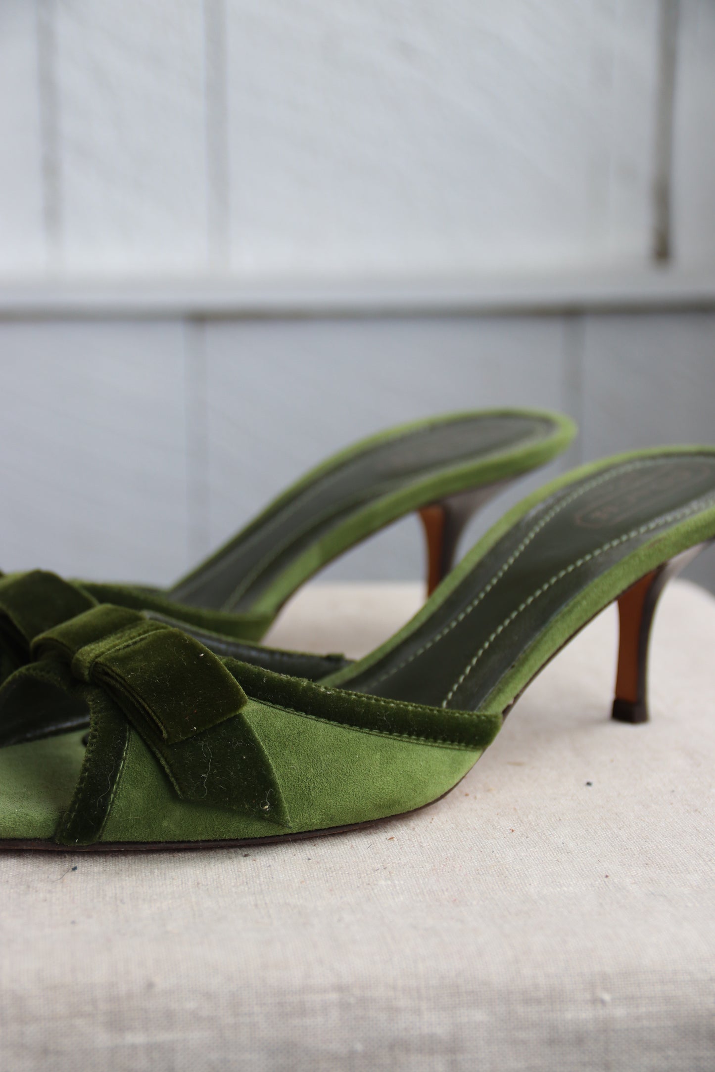 Coach green suede kitten heels