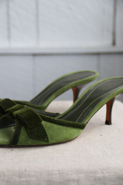 Coach green suede kitten heels