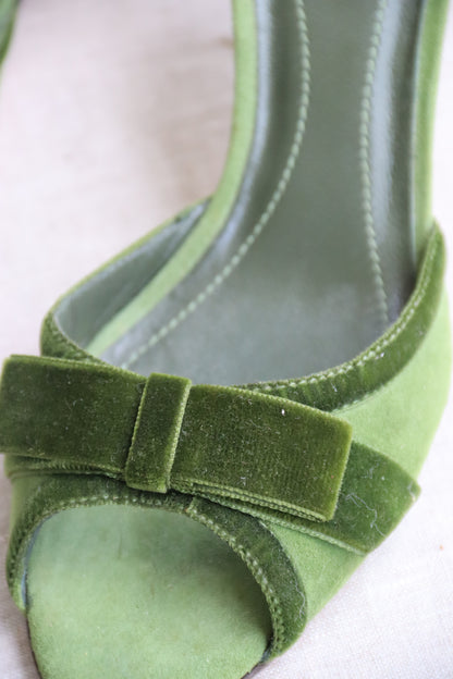 Coach green suede kitten heels