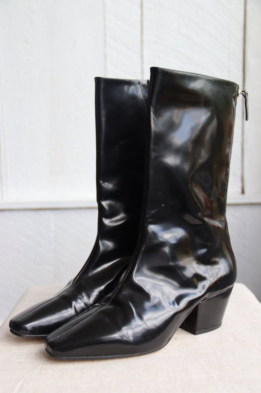 About Arianne Black Patent Leather Boots