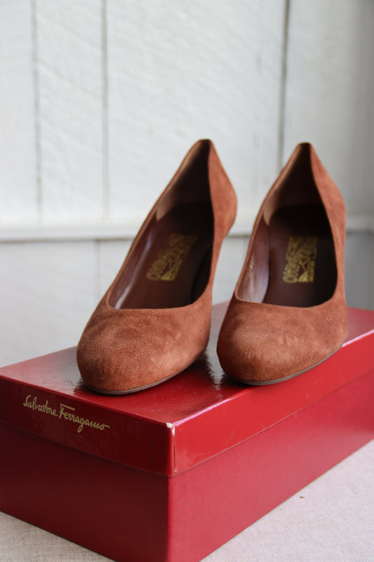 Salvatore Ferragamo Brown Suede Heels