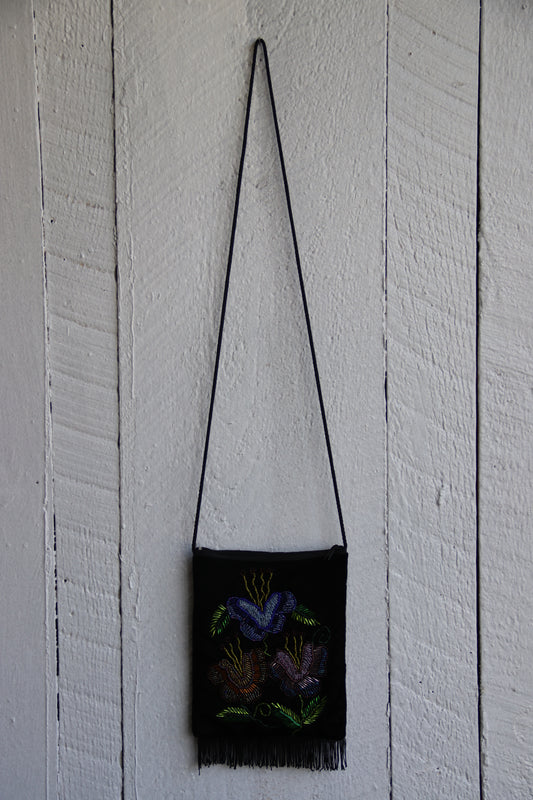 Butterfly Beaded Black Velvet Bag