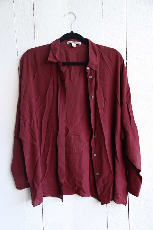 Acne Maroon Silk Top