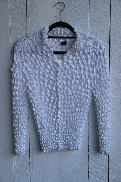 Magic Scarf Scrunched White Popcorn Top